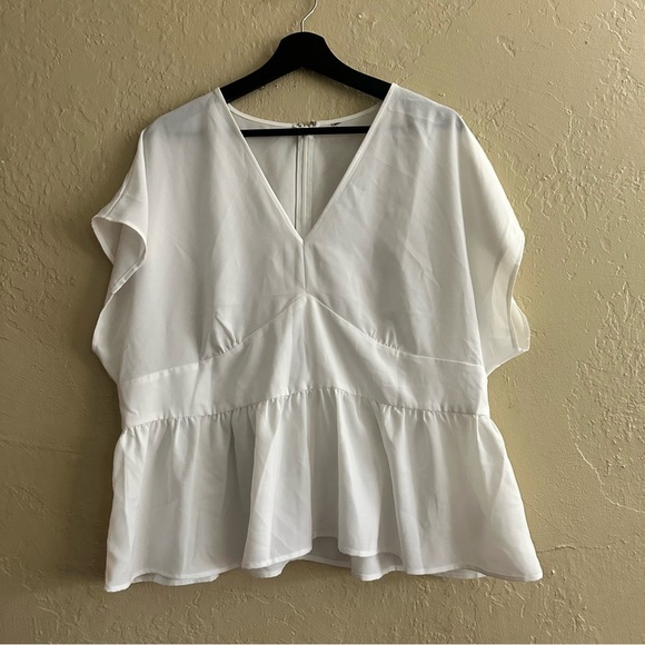 Express Tops - Express White V-Neck Peplum Blouse